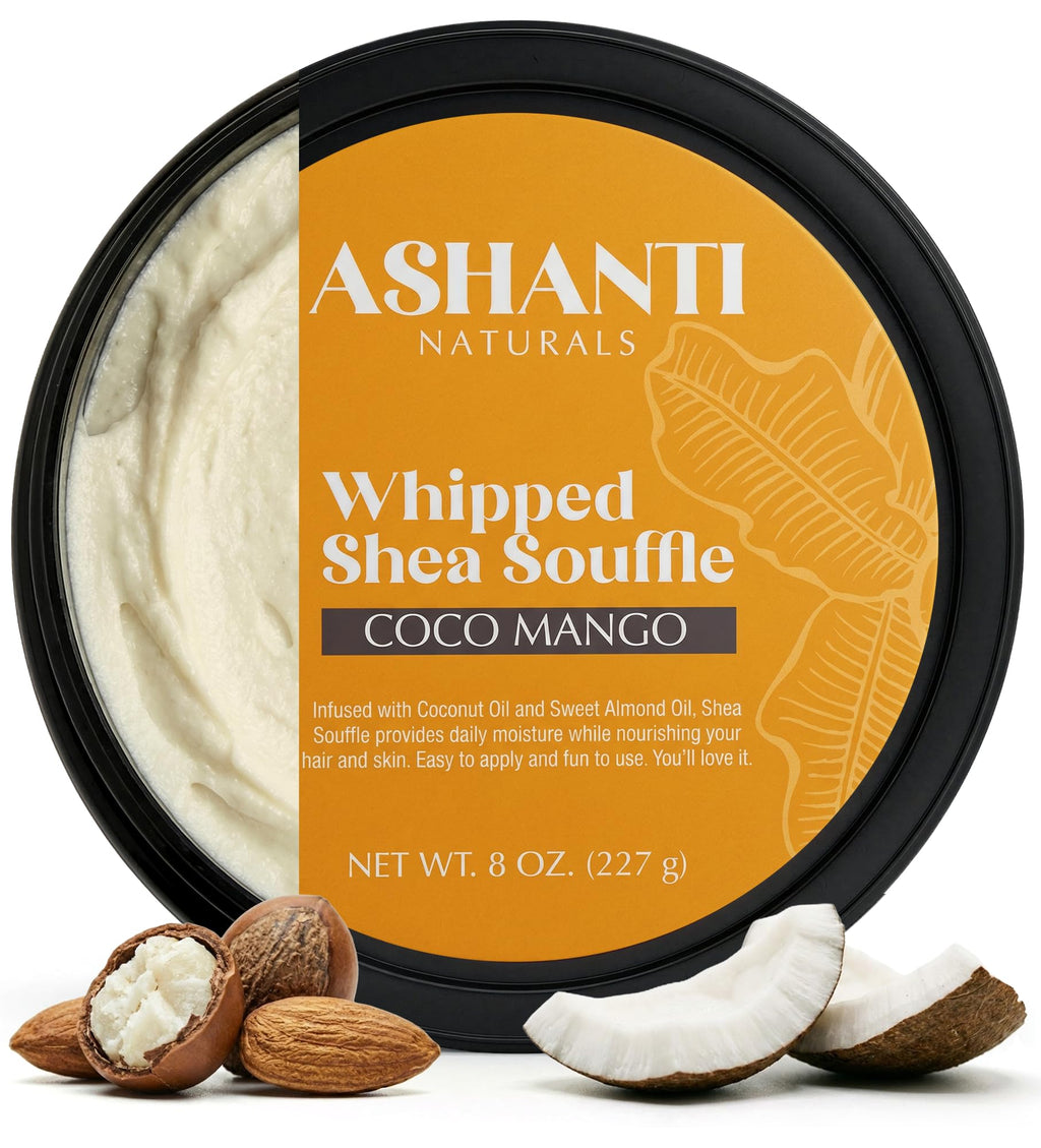 Ashanti Naturals Scented Whipped Shea Butter | African Body Butter for Women Men w/Coconut and Almond Oil (Coco Mango Souffle, 8 oz)