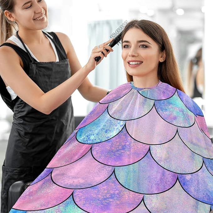 Visesunny Barber Cape - Magic Mermaid Scale Polyester Hair Cutting Salon Apron, Anti-Static, Water-Resistant Haircut and Shaving Cloth, Beard Shaving Bib, Hairdressing Cape