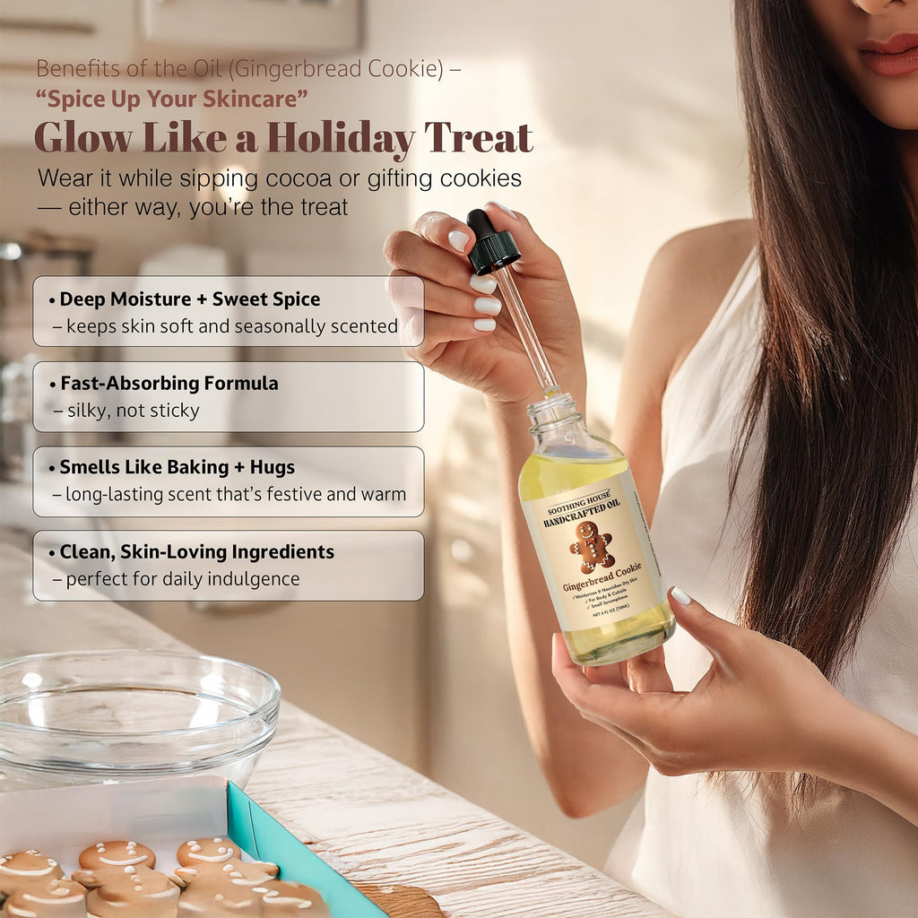 Soothing House Gingerbread Cookie Body Oil: Moisturizing Body Oil for Soft, Glowing Skin with Almond & Jojoba Oil (4 fl oz)