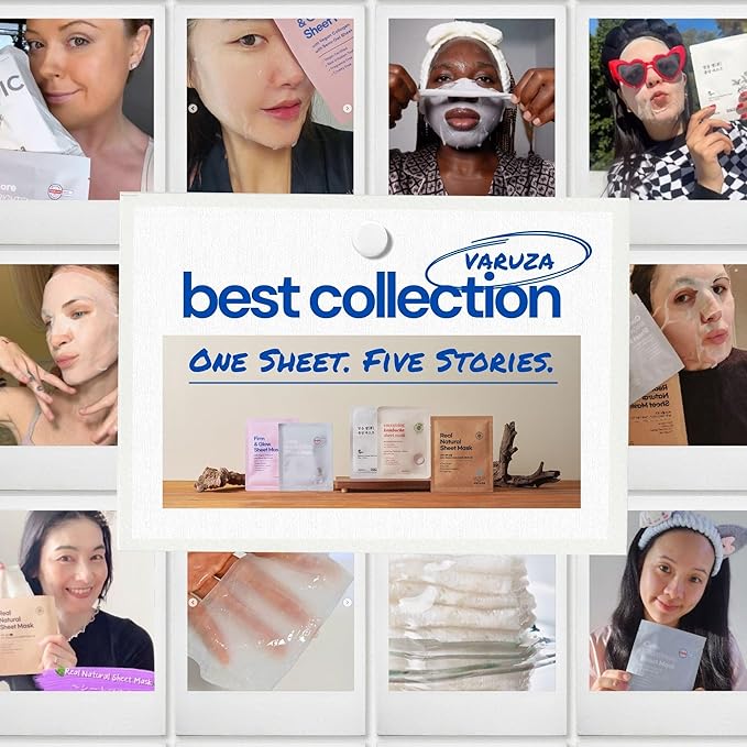 varuza Best Collection – Premium Vegan Korean Sheet Mask Set (12 Sheets) | Firming, Hydration & Glow | Clean Beauty, EWG & Vegan Certified