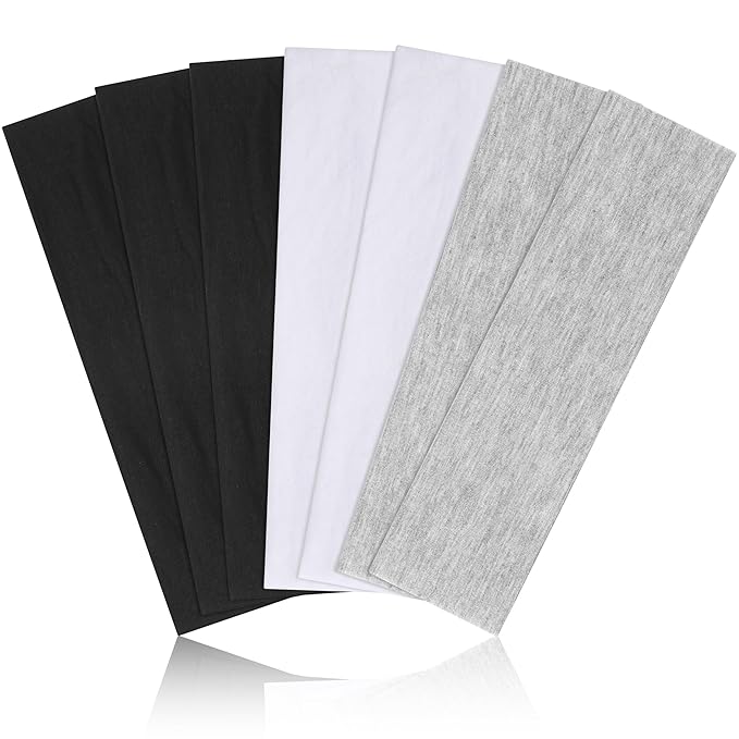 DiyJibb Headbands for Women, Stretchy Non Slip Soft Cotton Cloth Hair Bands for Sports, Workout, Yoga and Running, 7pcs