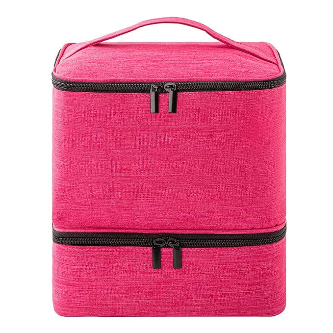 AGX Bravo Nail Polish Carrying Case with UV LED Nail Lamp Compartment - Holds 30 Bottles, Double-layer Nail Light Storage Bag for Nail Dryer, Rose-Pink (BAG ONLY)