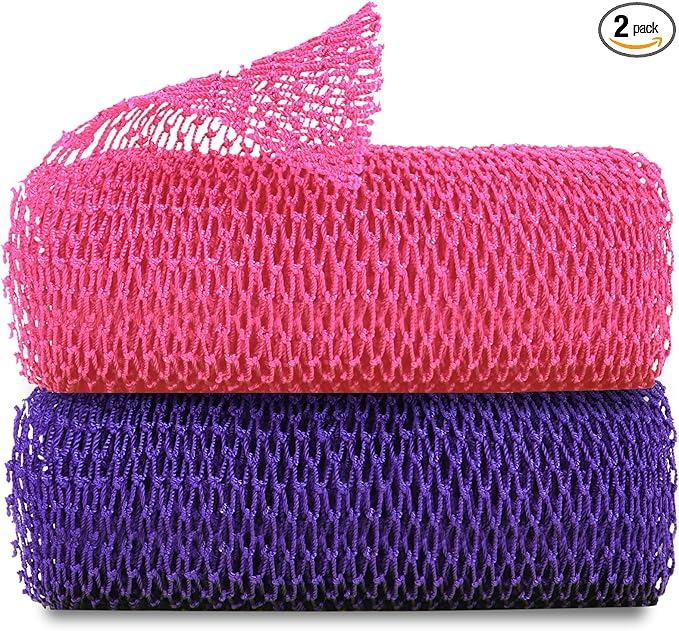African Net Sponge, Authentic Exfoliating Body Scrubber for Bath and Shower, Multiple Textures with Gentle Deep Exfoliating and Rich Lather for All Skins (Pack of 2 (Pink+Purple))