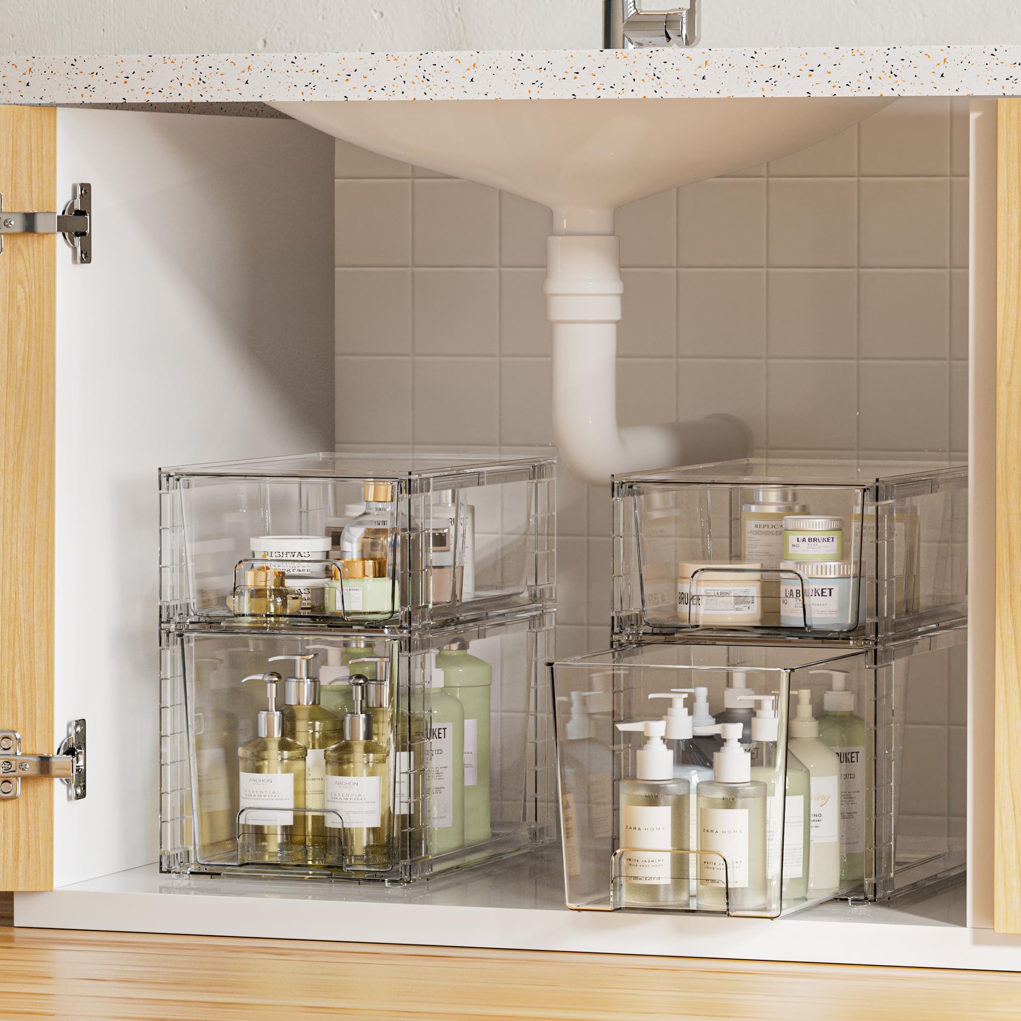 Vtopmart Clear Stackable Storage Drawers, 6 Pack Medium Organizer Set