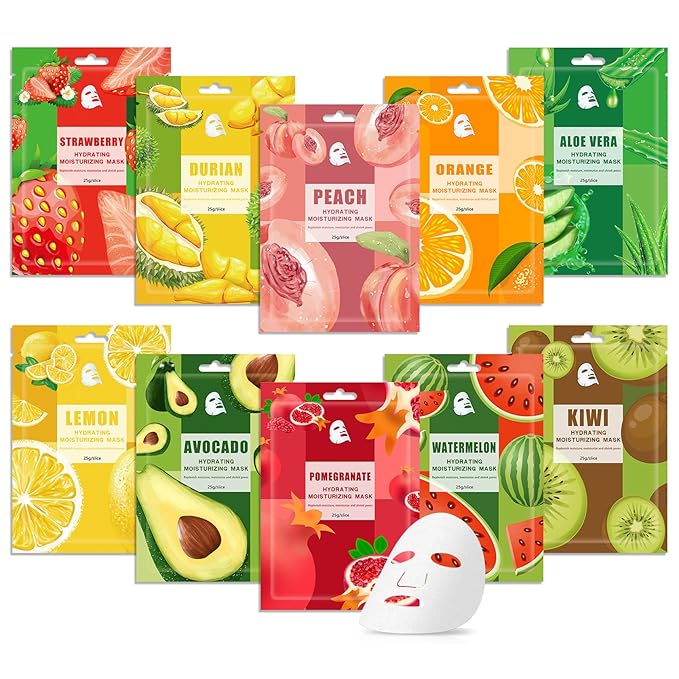10 Pack Variety Facial Sheet Masks Skin Care Set, Hydrating Bulk Sheet Face Masks Skincare Gifts Set for Women Men, Long Lasting Moisturizing Face Mask Skincare for All Skin Type(A)