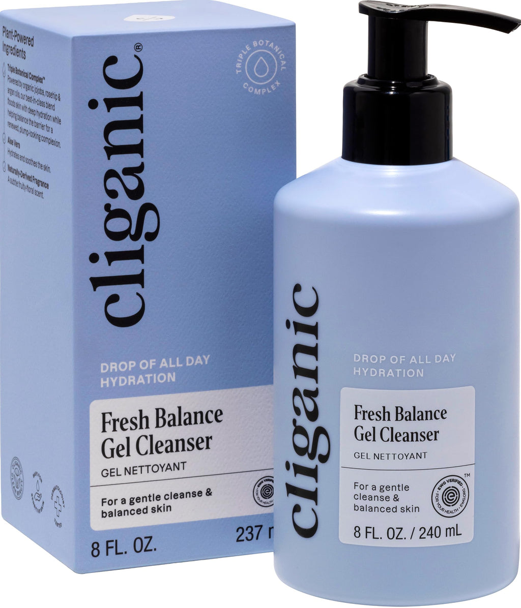 Cliganic Hydrating Facial Gel Cleanser with Triple Botanical Complex® – Clean Gentle Face Wash with Jojoba, Rosehip Argan Oils Removes Makeup Impurities Aloe Vera Glycerin for Balanced Glowing Skin