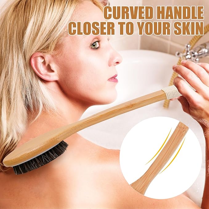 OWIIZI Back Scrubber Brush for Shower Body Brush with Horsehairs Bristles