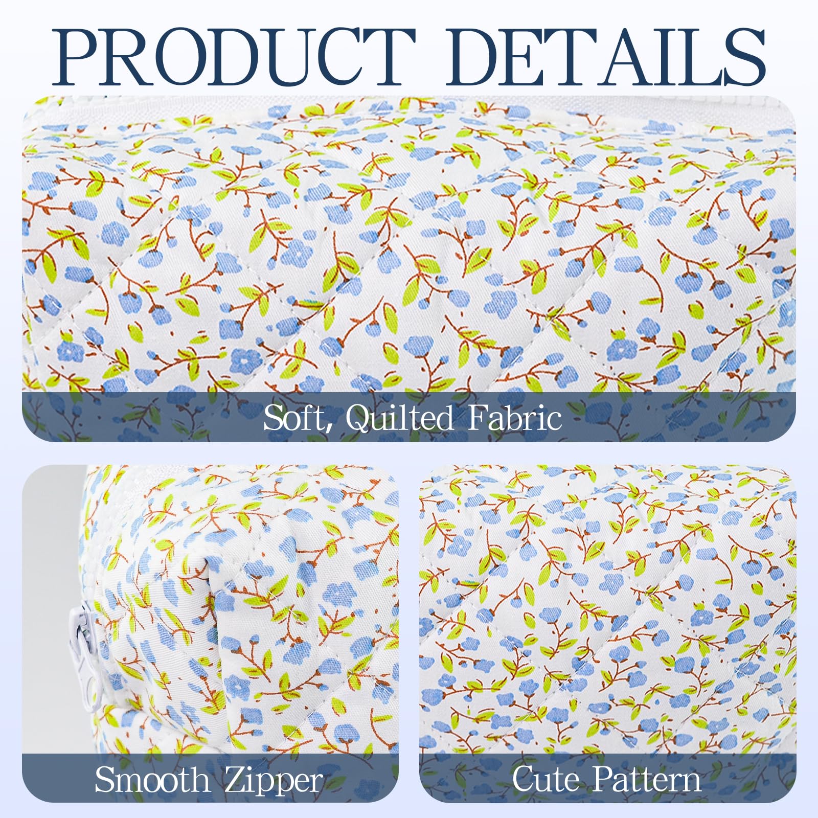 Quilted Makeup Bag Floral Cotton Make up Bag Puffy Coquette Makeup pouch Aesthetic Cute Travel Toiletry Bag for Women Girls