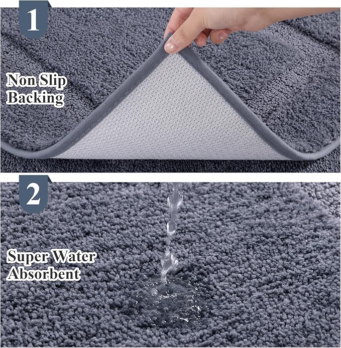 SHACOS Dark Grey Bathroom Rugs Sets 3 Piece Bath Mat U Shaped Toilet Rug