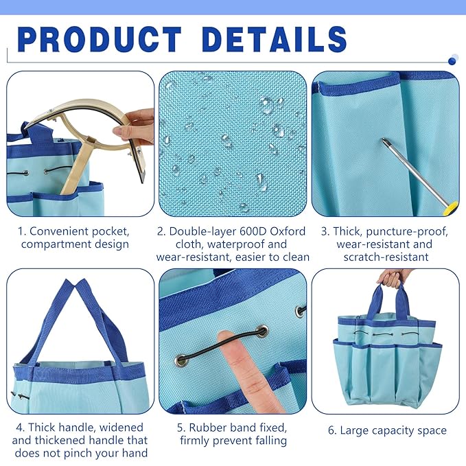 Abbylike Grooming Tote Bag for Horses and Dogs Organize Tack Tools Equestrian Grooming Kit Care Portable with Multiple Pockets for Supplies(Vintage,15 x 12 x 5.5 Inches,Blue)