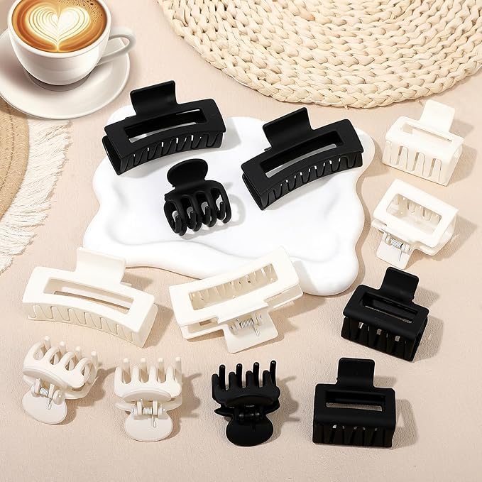SMKSL 3 Styles Hair Clips for Women Small Medium Big Claw Clips for Thin Thick Hair 12 Pcs Hair Claw Clips Hair Clips Combination Hair Accessories for Women (Black & White)