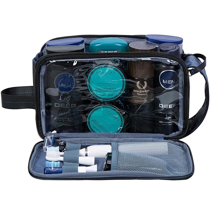 ZEEMO Trevel Toiletry Bag for Men, Full Open Dopp Kit with Dual Compartment