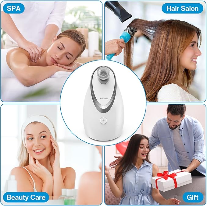 Wolady Facial Steamer, Nano-Ionic Face Steamer with Adjustable Nozzle & Aromatherapy Function, Warm Mist Humidifier Home Sauna Spa, Facial Moisturizing Deep Cleaning for Women, Birthday Gifts,White