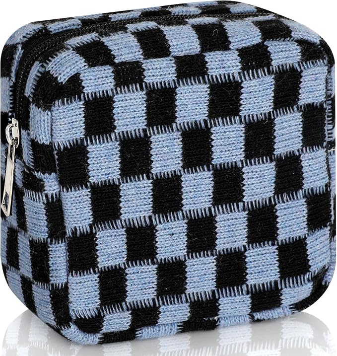 CekPo Sanitary Napkin Storage Bag, Menstrual Pad Zipper Bag Checkered Portable Period Bag Panty Liners, Tampon Storage Pouch for Women Ladies Daily Use Storage Purse Travel