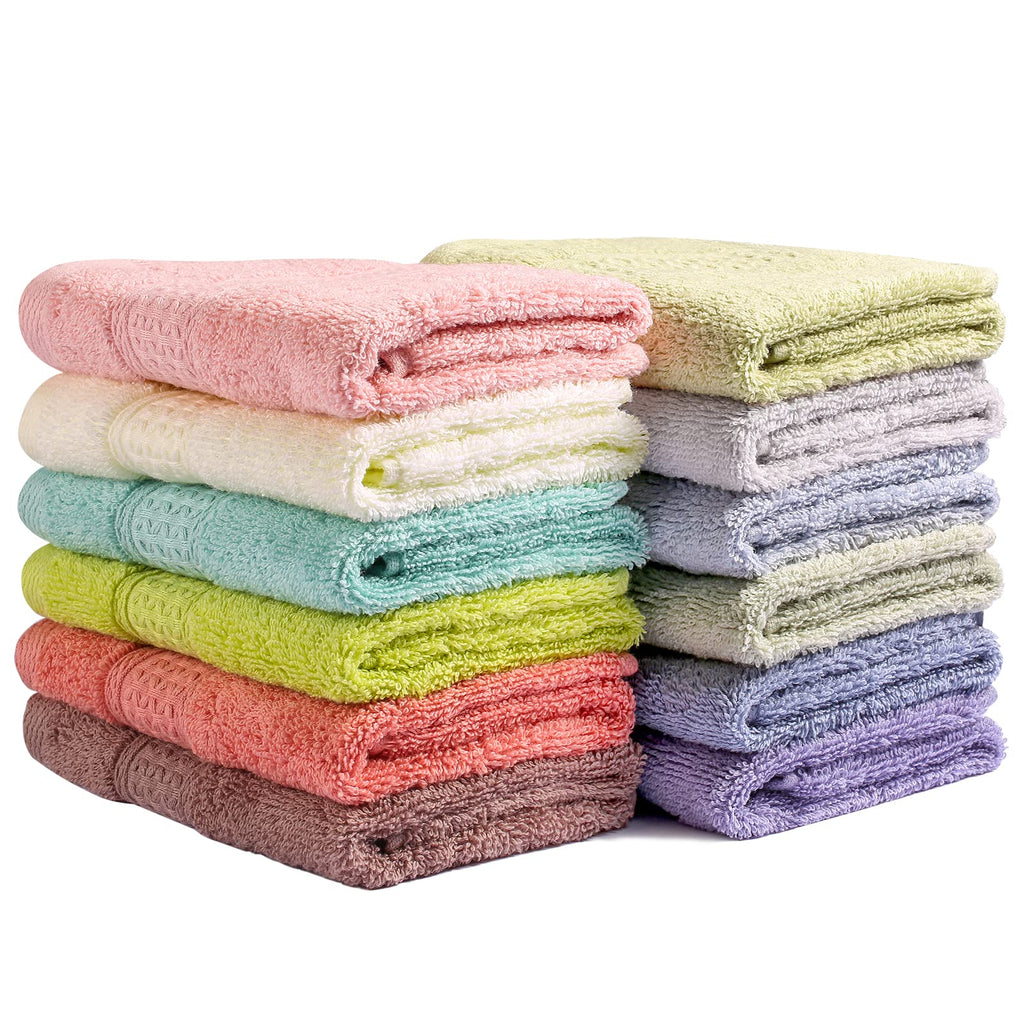 Chiicol Washcloths for Body and Face - Absorbent Bath Towels Bulk Set, 100% Cotton Hotel Towels for Bathroom. Durable,Soft Wash Rag (Multicolor, Pack of 12)