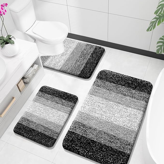 OLANLY Microfiber Bathroom Rugs Sets 3 Piece, 36"x24"+24"x16"+24"x20"