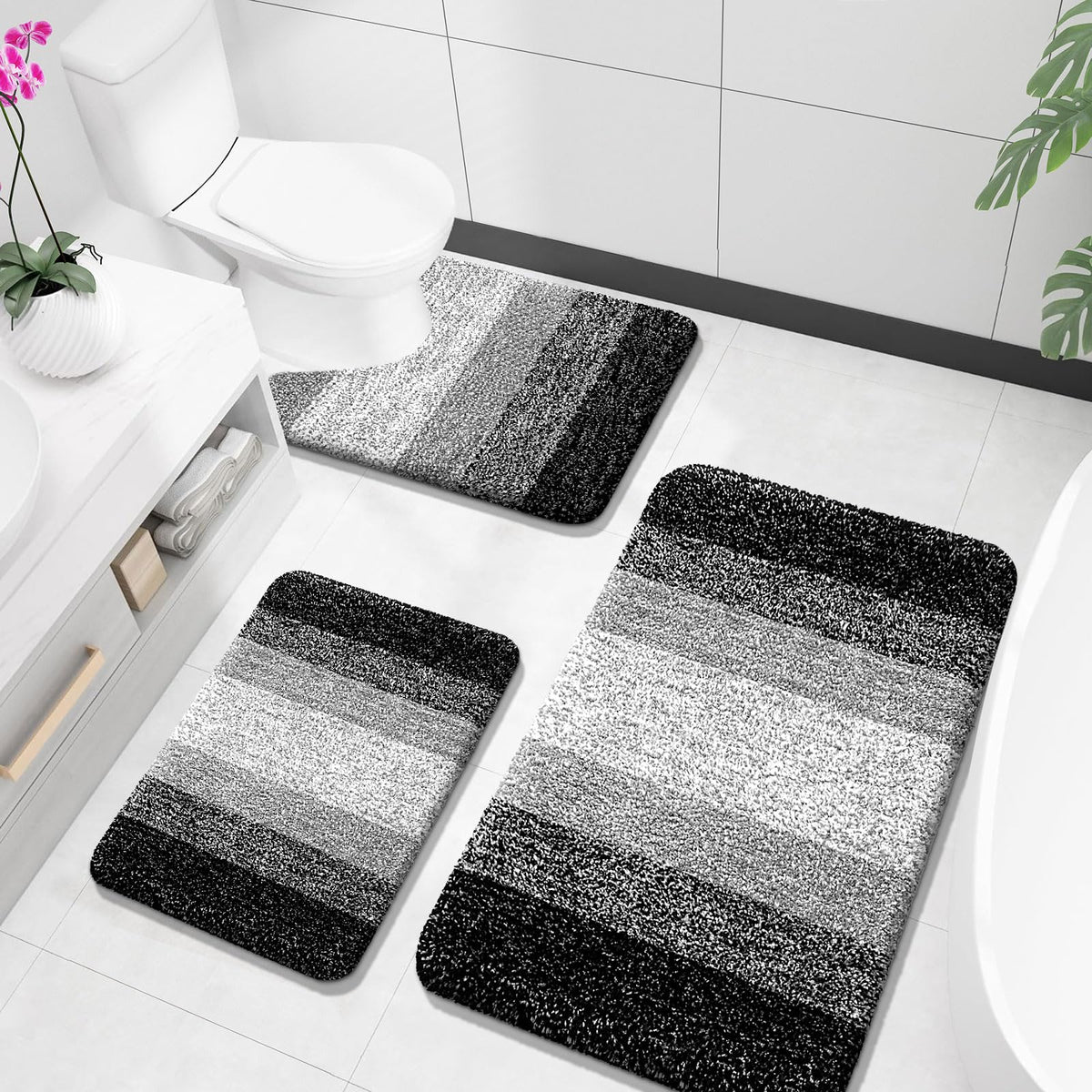 OLANLY Microfiber Bathroom Rugs Sets 3 Piece, Absorbent Bath Mats, Mauve
