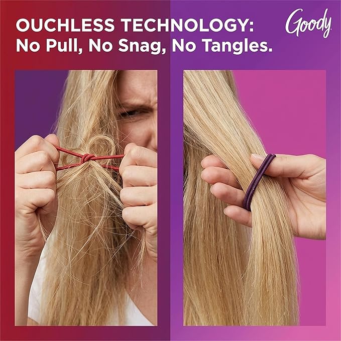 Goody Ouchless Hair Elastics 36-Count Brooke Assorted | No-Damage Ponytail Holders with Strong Tangle-Free Grip | Soft No-Pull Hair Ties for Fine to Medium Hair for Women & Men