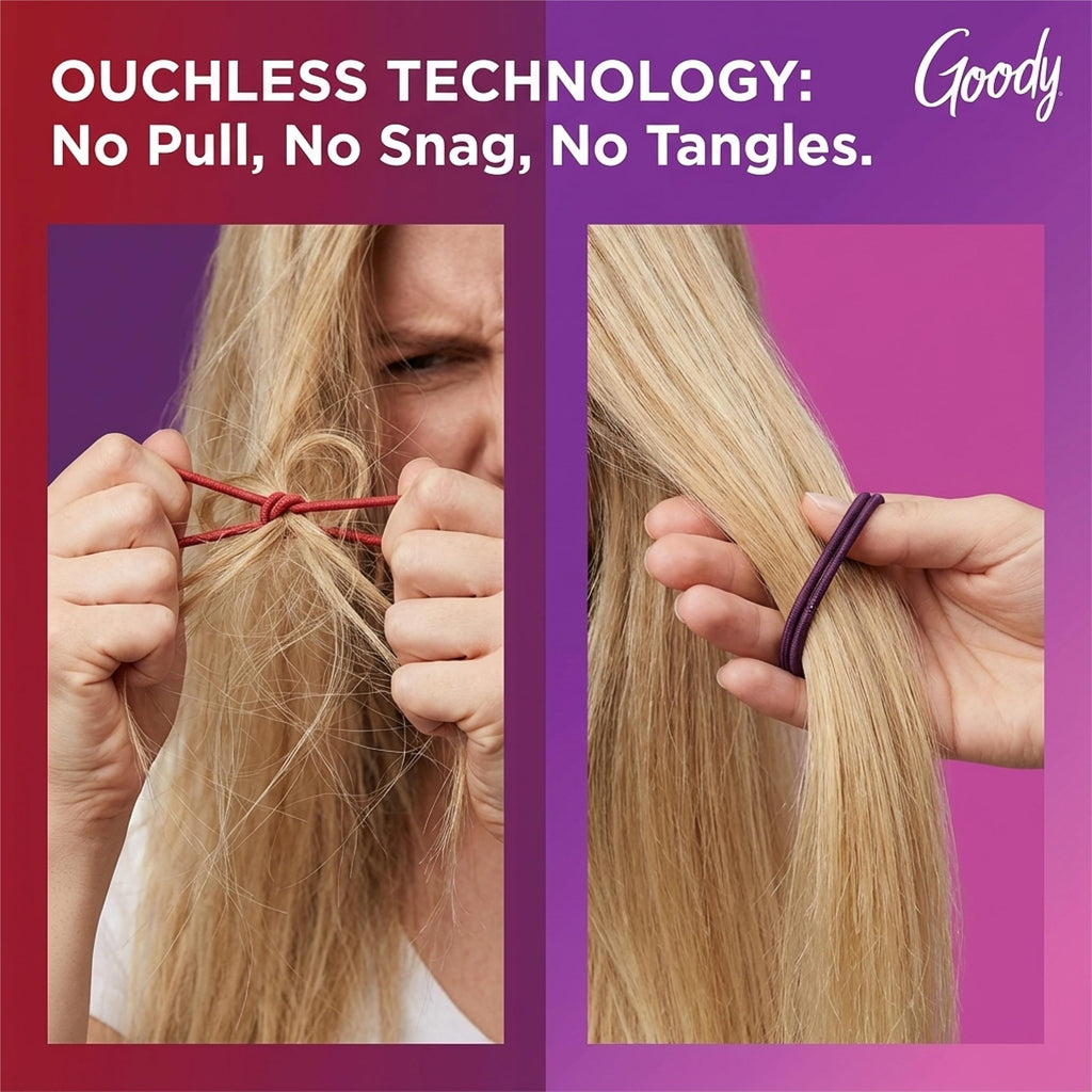 Goody Ouchless Hair Elastics 36-Count Brooke Assorted | No-Damage Ponytail Holders with Strong Tangle-Free Grip | Soft No-Pull Hair Ties for Fine to Medium Hair for Women & Men