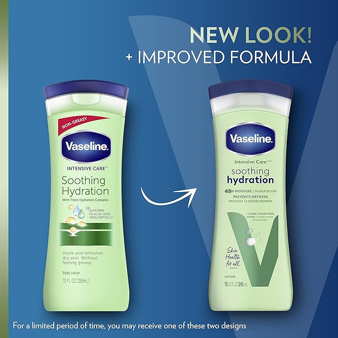 Vaseline Soothing Hydration 2-Pack – Intensive Care Moisturizing Hand and Body Lotion with Aloe, Ultra-Hydrating Lipids, 48 Hours of Moisture, 10 Oz Ea