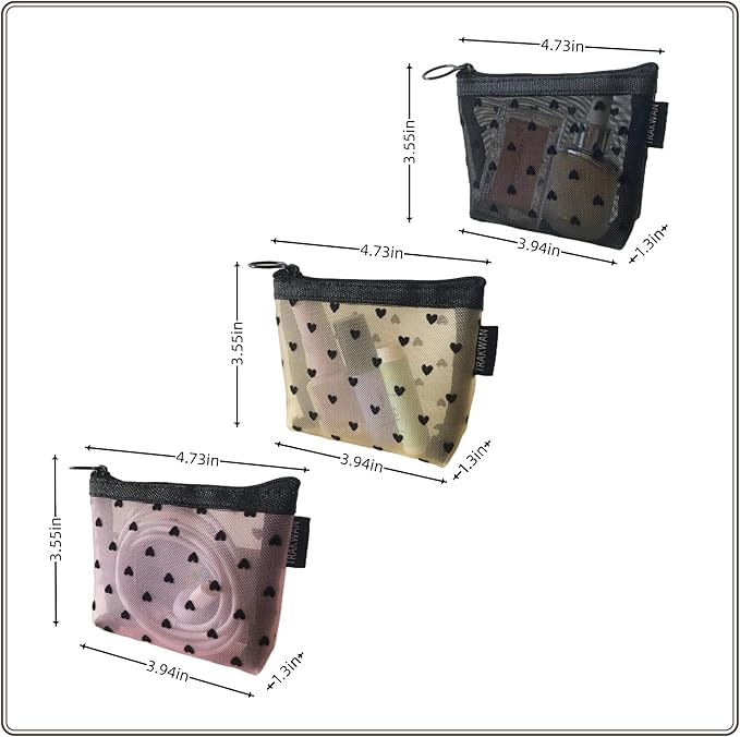 TRAKWAN Mini Mesh Heart Makeup Bag Set, Mesh Cosmetic Bags with Zipper, Makeup Lipstick Cosmetic Accessories Organizer Bag, Mesh Pouch for Travel (Multicolor-6pcs)