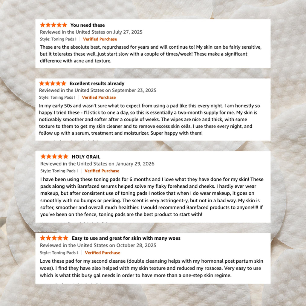 Barefaced Toning and Exfoliating Pads | Glycolic and Salicylic Acid Face Wipes for Blemishes, Dark Spots, and Uneven Texture | Daily Resurfacing Peels for Clear, Glowing Skin (60 Pads)