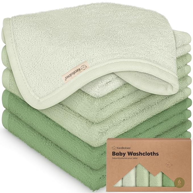 6-Pack Baby Washcloths – Soft Absorbent Viscose from Bamboo Washcloths for Face, Body, Baby Towels for Newborn, Kids, Toddlers, Infant, Gentle on Sensitive Skin, 10x10 Reusable Face Towels(Verde)