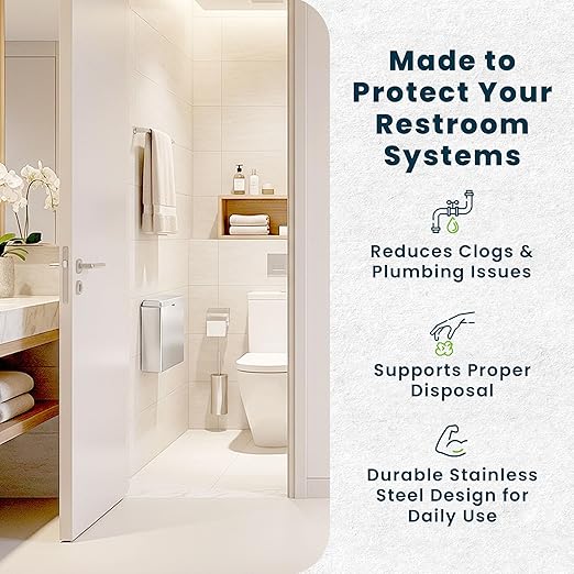 Alpine Sanitary Napkin Receptacle – Wall Mounted Tampon Holder For Bathroom Provides Clean & Odor-Free Restroom for Home, Office & Public Restrooms (Stainless steel)
