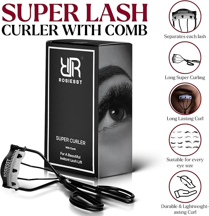 Super Eye Lash Curler with Built-in Comb, Creates Long Lasting Curl, Premium Quailty, Dual Function, Lightweight Durable Design, Beautiful Eye-Opening Curler
