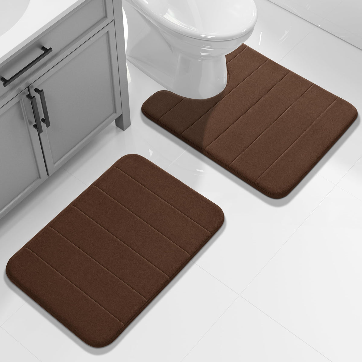 Yimobra Memory Foam Bathroom Mat Set, 24 x 17 & 24 x 20 in, Navy Blue