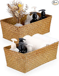 Set of 2 Wicker Storage Baskets for Shelves, Simple Organizing Basket for Home Shelf Baskets Woven Wicker Organizer Bins Shelf Baskets for Organizing Wardrobe Desktop Home Decor, Caramel