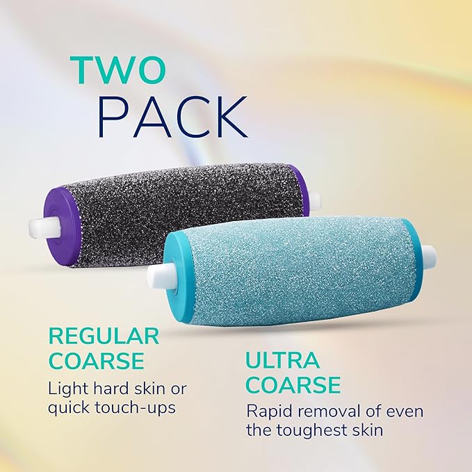 Dr. Scholl's Mixed Electric Foot File Roller Head Refills, 2 Count, with Diamond Crystals, Removes Hard & Dead Skin, Mixed Pack for Hard Skin, 1 Regular Coarse & 1 Ultra Coarse Refill
