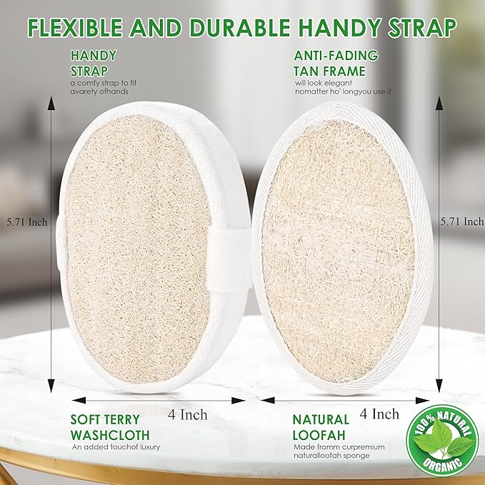 Natural Loofah Sponge 3 Pack for Shower, Organic Luffa Exfoliating Body Scrubber, Eco Friendly Biodegradable Bath Sponge, Plant Based Body Exfoliator for Men Women, Shower Loofah with Hanging Rope