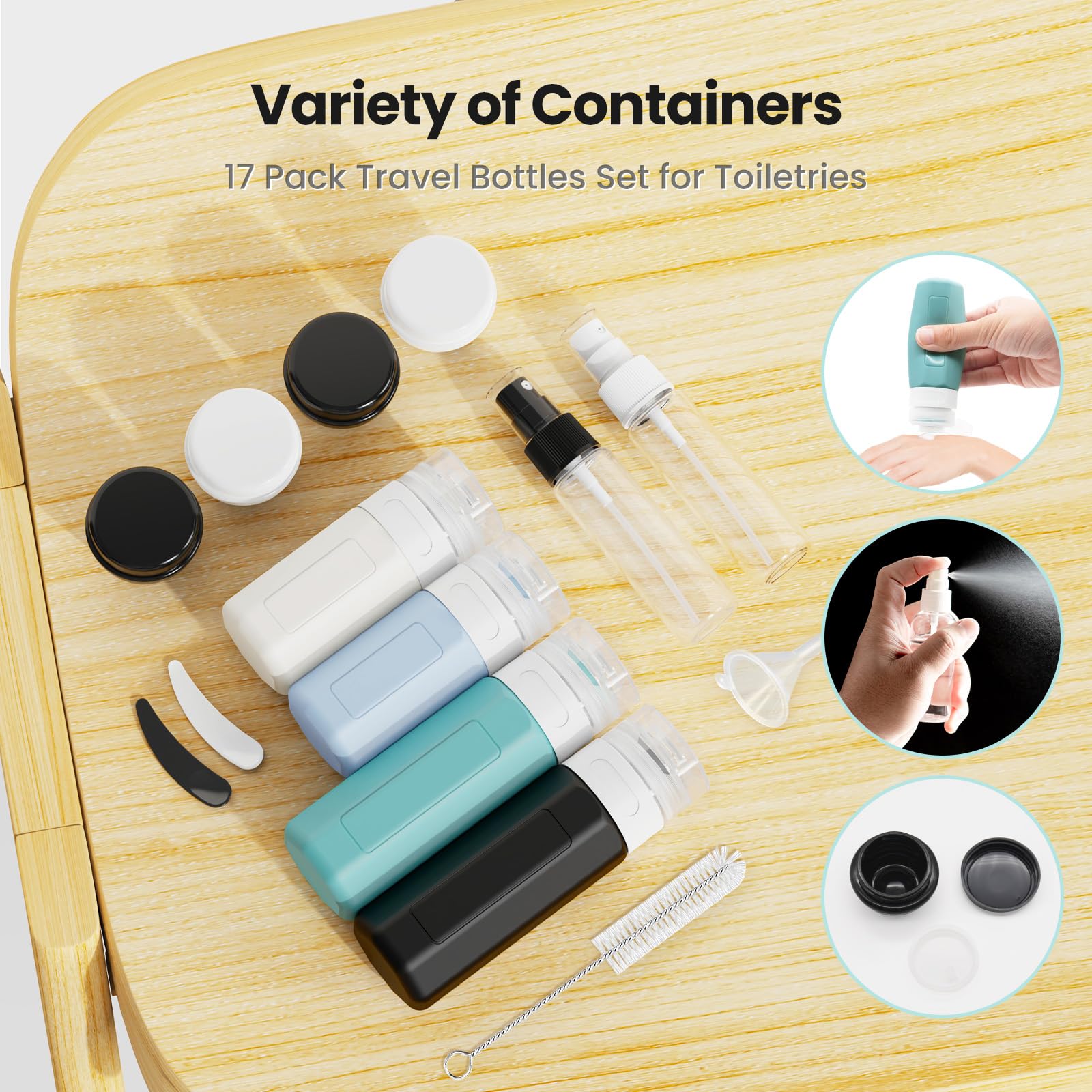 Ruinovate 17 Pack Travel Bottles - TSA Approved Travel Size Toiletries, Leak Proof Containers for Toiletries, Silicone Squeezable Container for Shampoo, Body Wash, Lotion & Conditioner - Blue