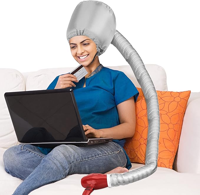 Safety Portable Hair Dryer Bonnet Attachment for Hair Styling, Adjustable Chin Strap and Side Fitting Drawstring Hood Dryers for Hair Home