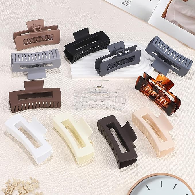 Sisiaipu Large Square Jumbo Hair Clips - 4.1 Inch Big Jaw Clips for Thick Hair, 12 Pcs Bulk Accessories for Women and Girls - Neutral