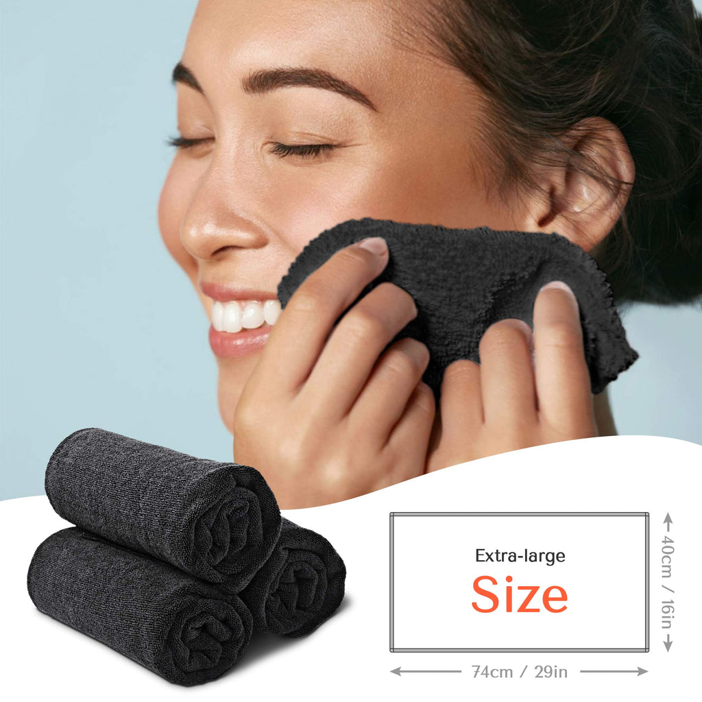 TASALON Microfiber Salon Hair Towels 10 Pack, 29" x 16" Ultra-Soft - Black