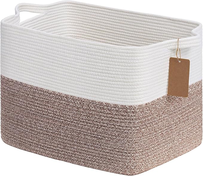 Goodpick Extra Large Woven Rope Storage Basket, Rectangle, Light Gray