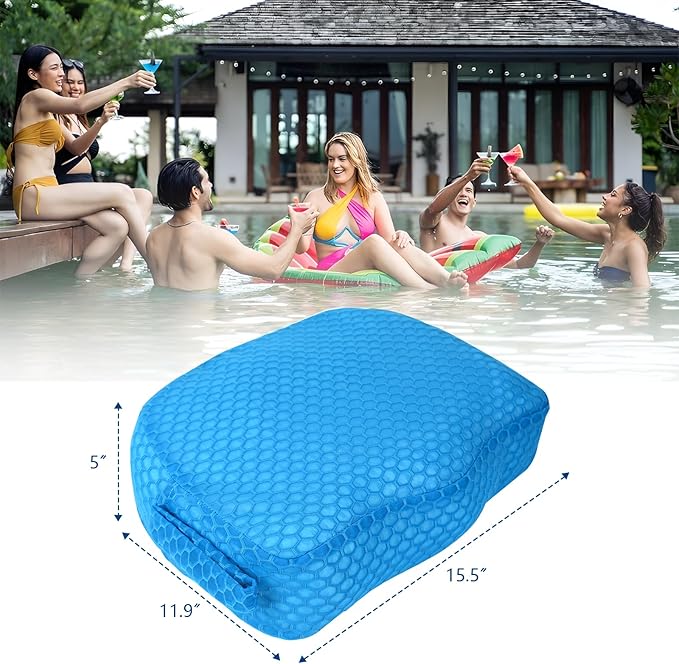 Hot Tub Booster Seat, Weighted SPA Booster Seat Cushion for Adults, 3D Air Mesh Hot Tub Seat Accssories with Non-Slip Micro Dot Bottom,Indoor or Outdoor Quick Dry Hot Tub Pillow (2 Pack-Blue)