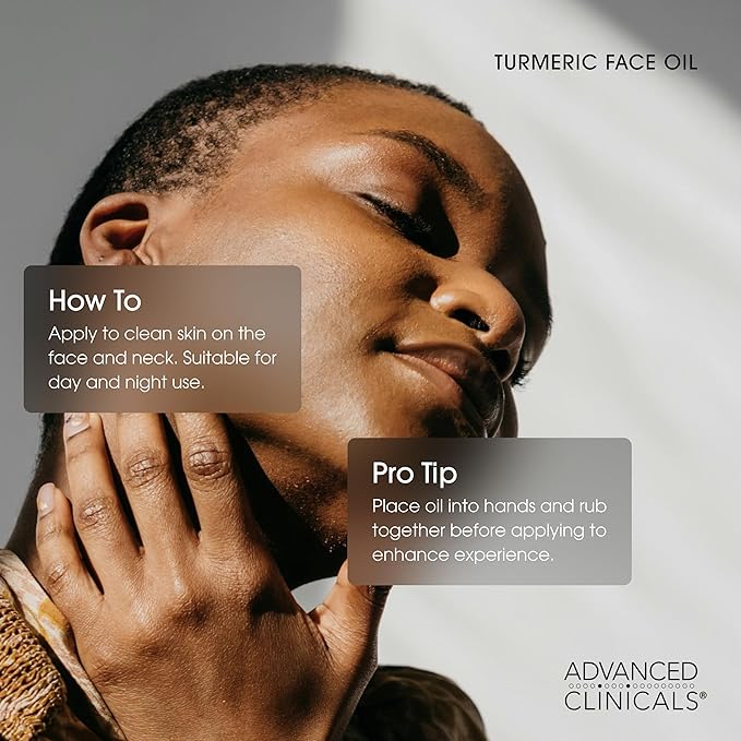 Advanced Clinicals Turmeric Oil Serum For Face | Facial Skin Care Serum With Jojoba + Coconut Oil To Improve Appearance Of Dark Spots & Uneven Skin Tone | Antioxidant Dry Skin Moisturizer, 1.8 Fl Oz