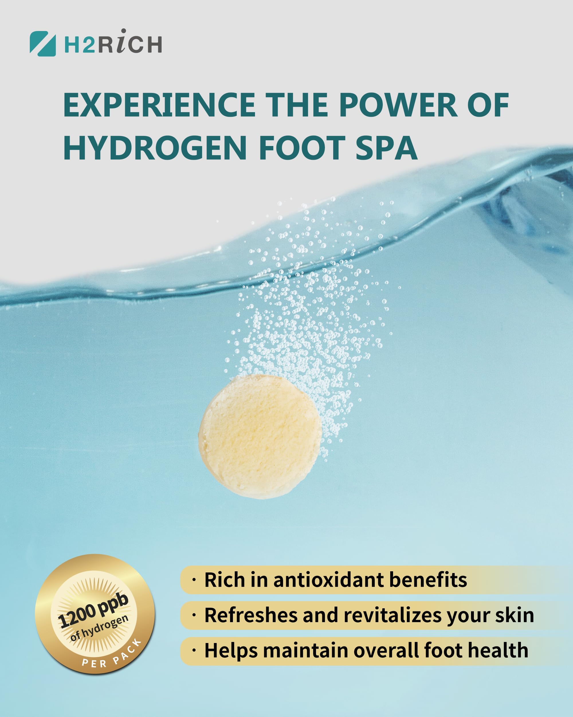 H2RICH Hydrogen Foot Soak Effervescent Tablets 6 Pack | Ginger & Mugwort Herb Foot Bath, Relaxing Spa Pedicure Care | Improves Circulation, Soothes Tired Feet, Softens Calluses, Controls Odor