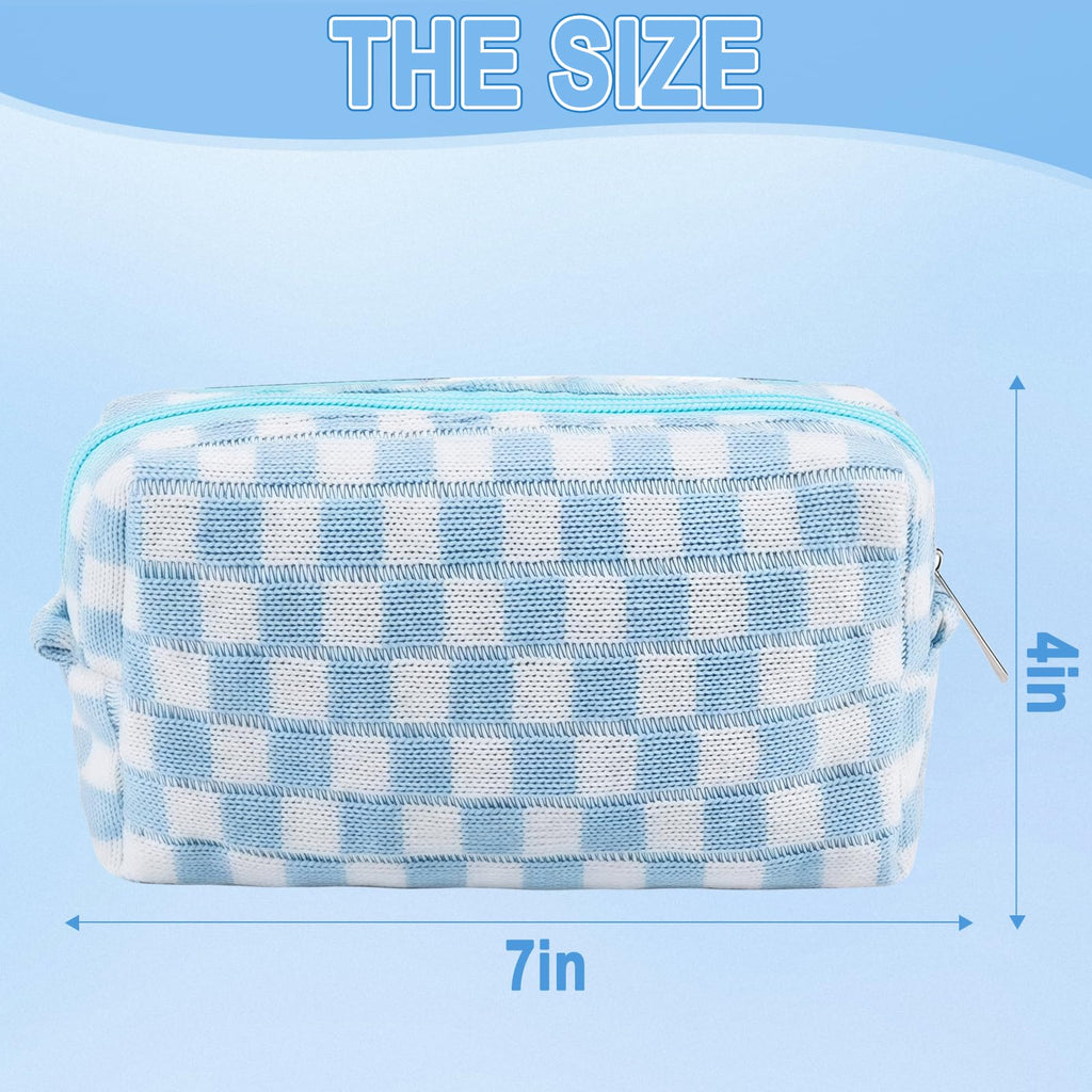 ZLFSRQ 6Pcs Checkered Pencil Case Cute Pencil Pouch for Teens Checkered Makeup Bag Blue Medium Travel Cosmetic Bag Makeup Pouch for Purse Aesthetic Trendy Zipper Toiletry Bags Organizer