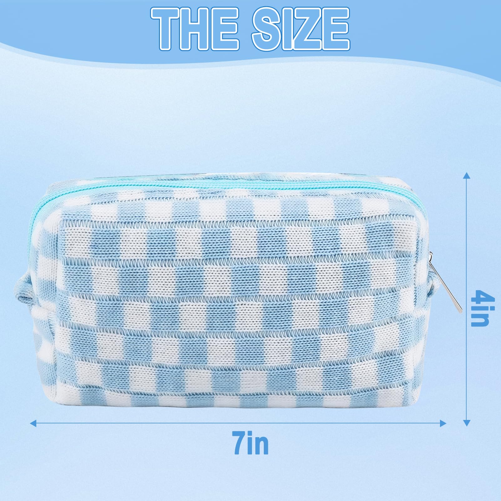 ZLFSRQ 6Pcs Checkered Pencil Case Cute Pencil Pouch for Teens Checkered Makeup Bag Blue Medium Travel Cosmetic Bag Makeup Pouch for Purse Aesthetic Trendy Zipper Toiletry Bags Organizer