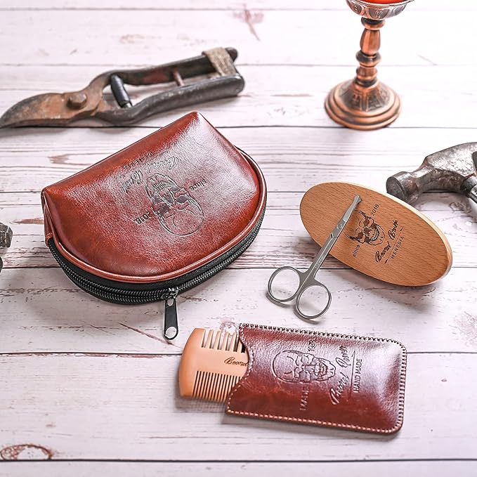Menesia Beard Brush, Comb & Scissors Set for Men