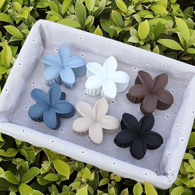 Sisiaipu Hair Clip, 6 Pcs Large Plumeria Flower Claw Clips for Thick Medium Hair - Blue Brown Beach Hair Accessories for Women and Girls