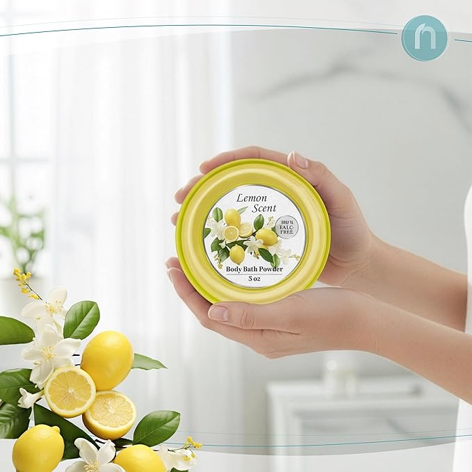 R-NEU Body Powder for Women with Powder Puff, 100% Talc-Free, Luminous Lemon Scented Dusting Powder, After Bath for Soft Skin, Extra Large, (2 Pack, 5oz Each)