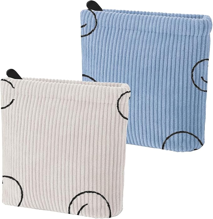 Teircno 2 PCS Corduroy Period Bag for women, Cute Sanitary Napkin Storage Bag Portable Period Pouch with Zipper, Sanitary Pads Bag Tampons Holder for Purse First Period