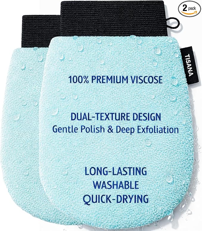 Exfoliating Glove for Shower – Dual-Sided Scrubber Mitt – Deep Exfoliation Washcloth Mittens – Dead Skin & Tan Remover for Body – Body & Face Exfoliator Loofah Wash Cloths for Showering (2-Pack)