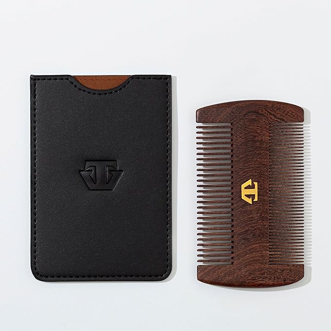 Sandalwood Beard Comb for Men with Mother of Pearl Inlay, Premium Grooming Wood & Wooden Comb for Beard and Mustache