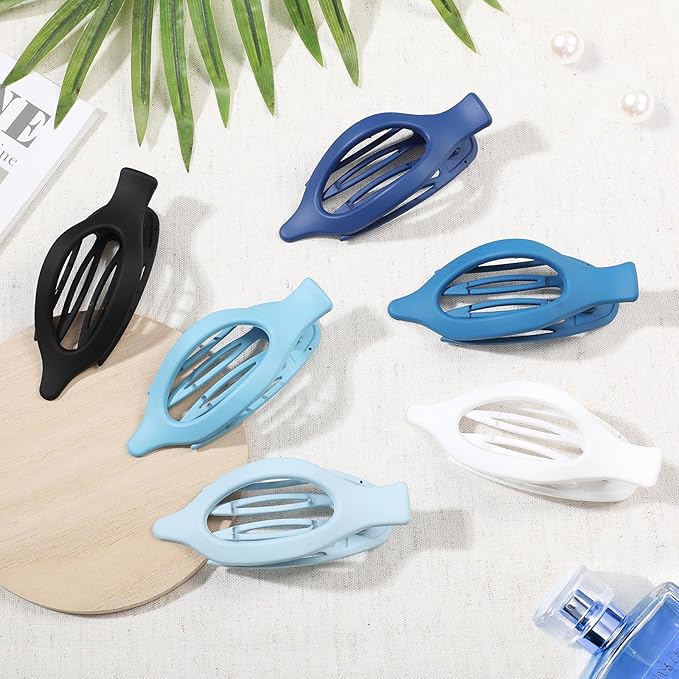 Flat Hair Clips for Women - 6 PCS French Flat Claw Clips Medium Hair Clips for Girls Large Hair Claw Clips for Thick or Thin Hair Strong Hold No Slip Hair Accessories for women (Blue)